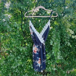 🌼 4 for $40 Flower Bundle Sale 🌼 Floral Lace Deep Blue Romper | Size S